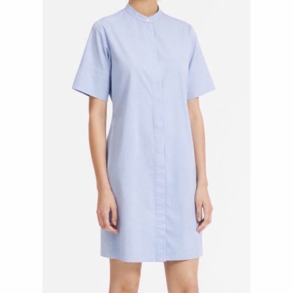 EVERLANE  Light Blue Chambray Short Sleeve Band Collar Shirt Dress, 8